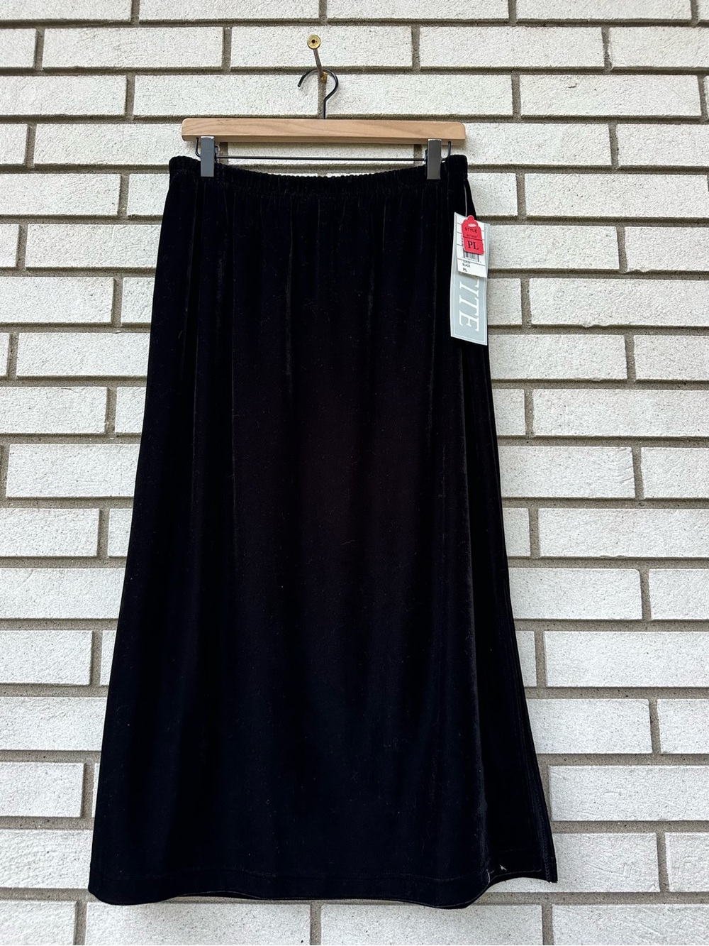 Apparenza Black Velvet Maxi Skirt Petite L Side Slits 90s Minimalist Evening